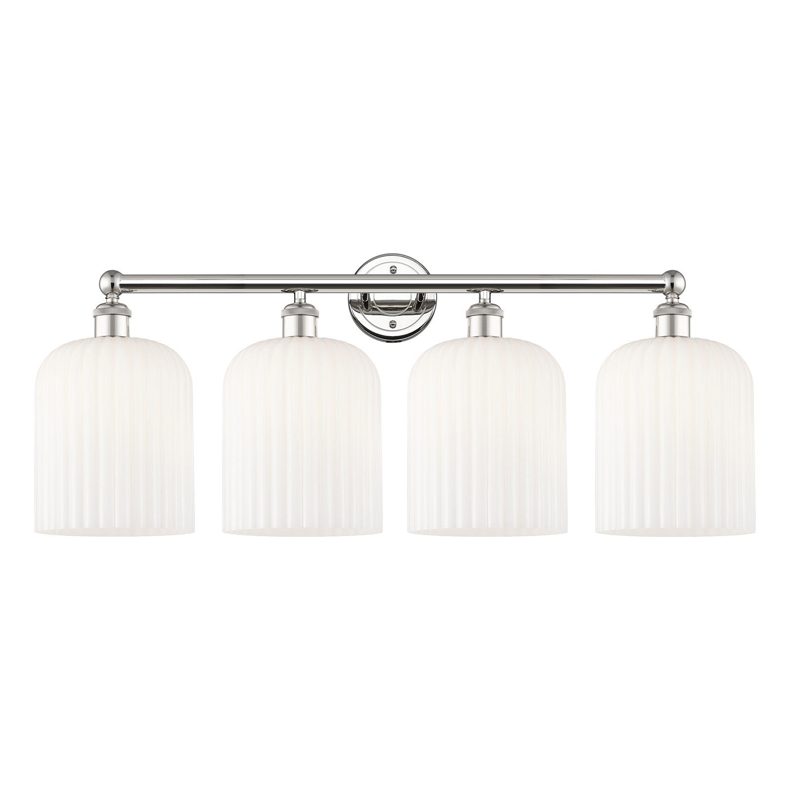 Innovations Bridal Veil 32in 4-Light Bath Vanity Light | Art Nouveau Polished Nickel and Gloss White Ribbed Glass | Bathroom | Model 616-4W-PN-G559-8GWH