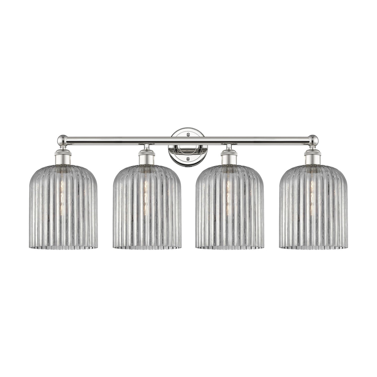 Innovations Bridal Veil 32in 4-Light Bath Vanity Light | Art Nouveau Industrial Polished Nickel Steel and Light Smoke Ribbed | Model 616-4W-PN-G559-8SM