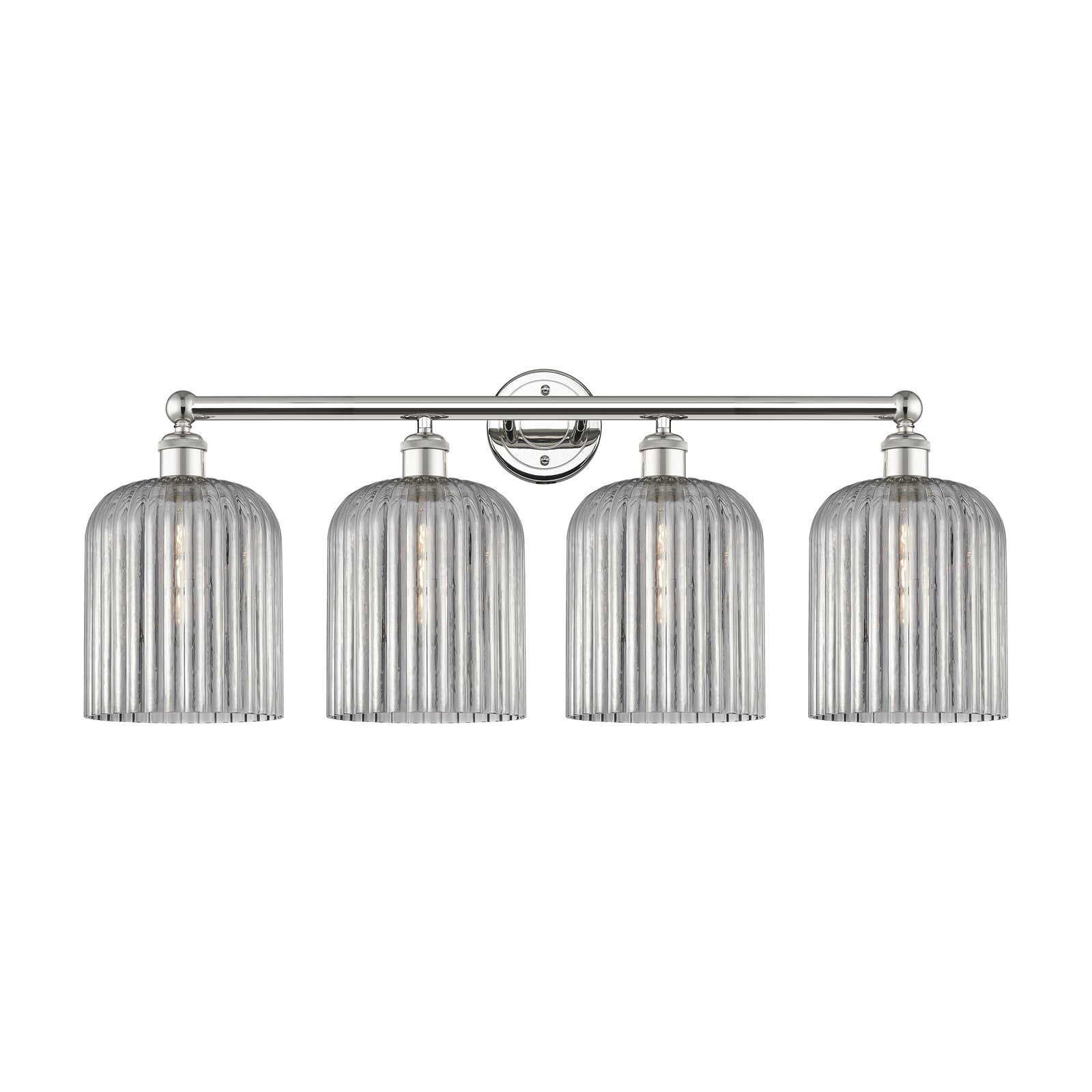 Innovations Bridal Veil 32in 4-Light Bath Vanity Light | Art Nouveau Industrial Polished Nickel Steel and Light Smoke Ribbed | Model 616-4W-PN-G559-8SM