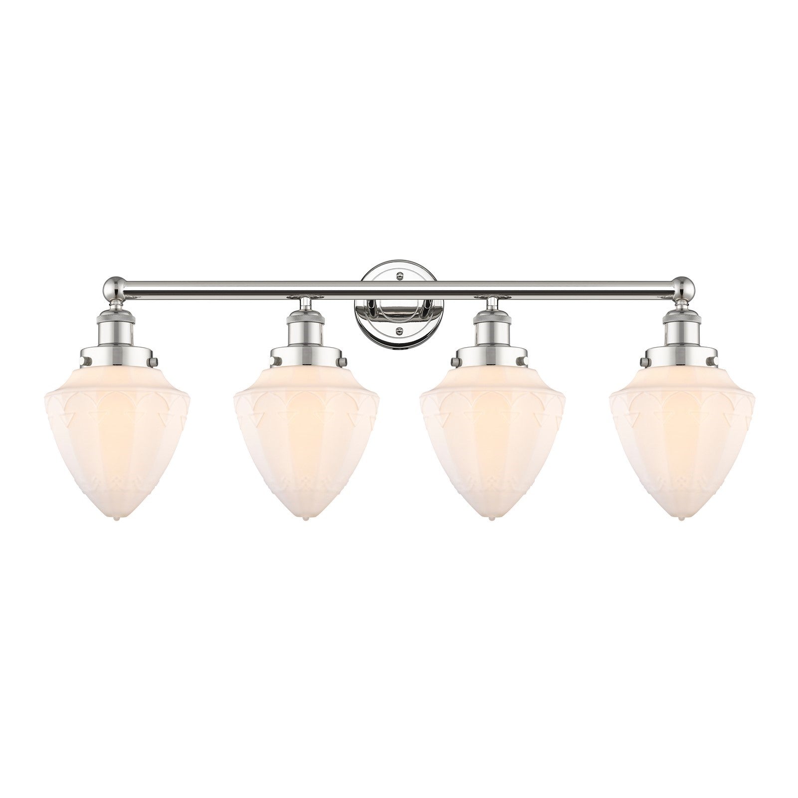 Innovations Bullet 34in 4-Light Bath Vanity Light | Industrial Polished Nickel and Matte White Frosted Glass | Bathroom Vanity | Model 616-4W-PN-G661-7