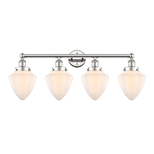 Innovations Bullet 34in 4-Light Bath Vanity Light | Industrial Polished Nickel and Matte White Frosted Glass | Bathroom Vanity | Model 616-4W-PN-G661-7