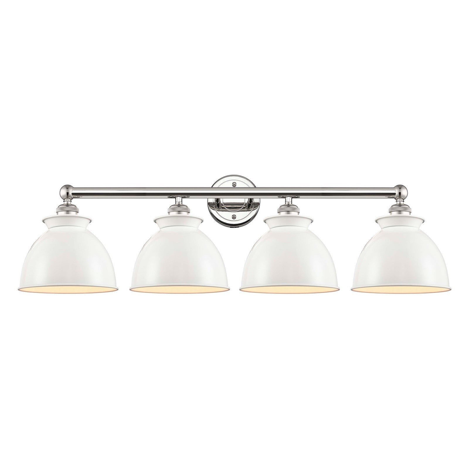 Innovations Adirondack 35in 4-Light Bath Vanity | Industrial Farmhouse Polished Nickel and Glossy White Metal Shade | Bathroom | Model 616-4W-PN-M14-W