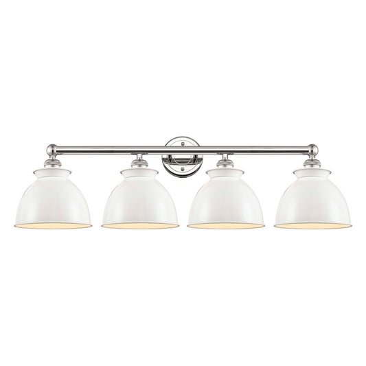 Innovations Adirondack 35in 4-Light Bath Vanity | Industrial Farmhouse Polished Nickel and Glossy White Metal Shade | Bathroom | Model 616-4W-PN-M14-W