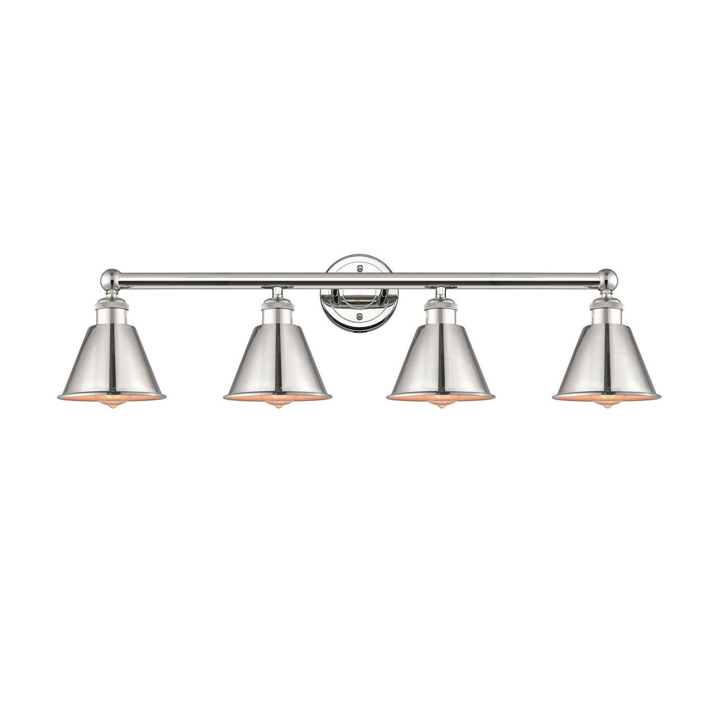 Innovations Smithfield 34in 4-Light Bath Vanity Light | Industrial Farmhouse Polished Nickel Steel and Cast Brass with Polished | Model 616-4W-PN-M8-PN