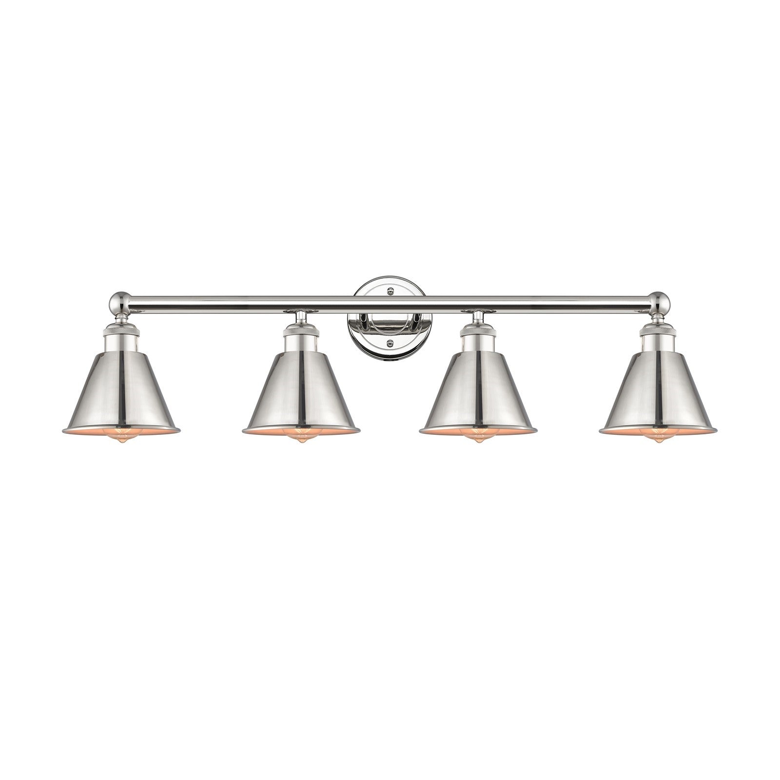 Innovations Smithfield 34in 4-Light Bath Vanity Light | Industrial Farmhouse Polished Nickel Steel and Cast Brass with Polished | Model 616-4W-PN-M8-PN