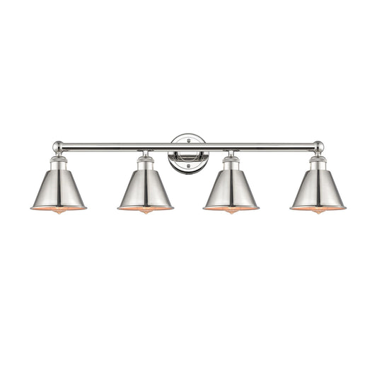 Innovations Smithfield 34in 4-Light Bath Vanity Light | Industrial Farmhouse Polished Nickel Steel and Cast Brass with Polished | Model 616-4W-PN-M8-PN