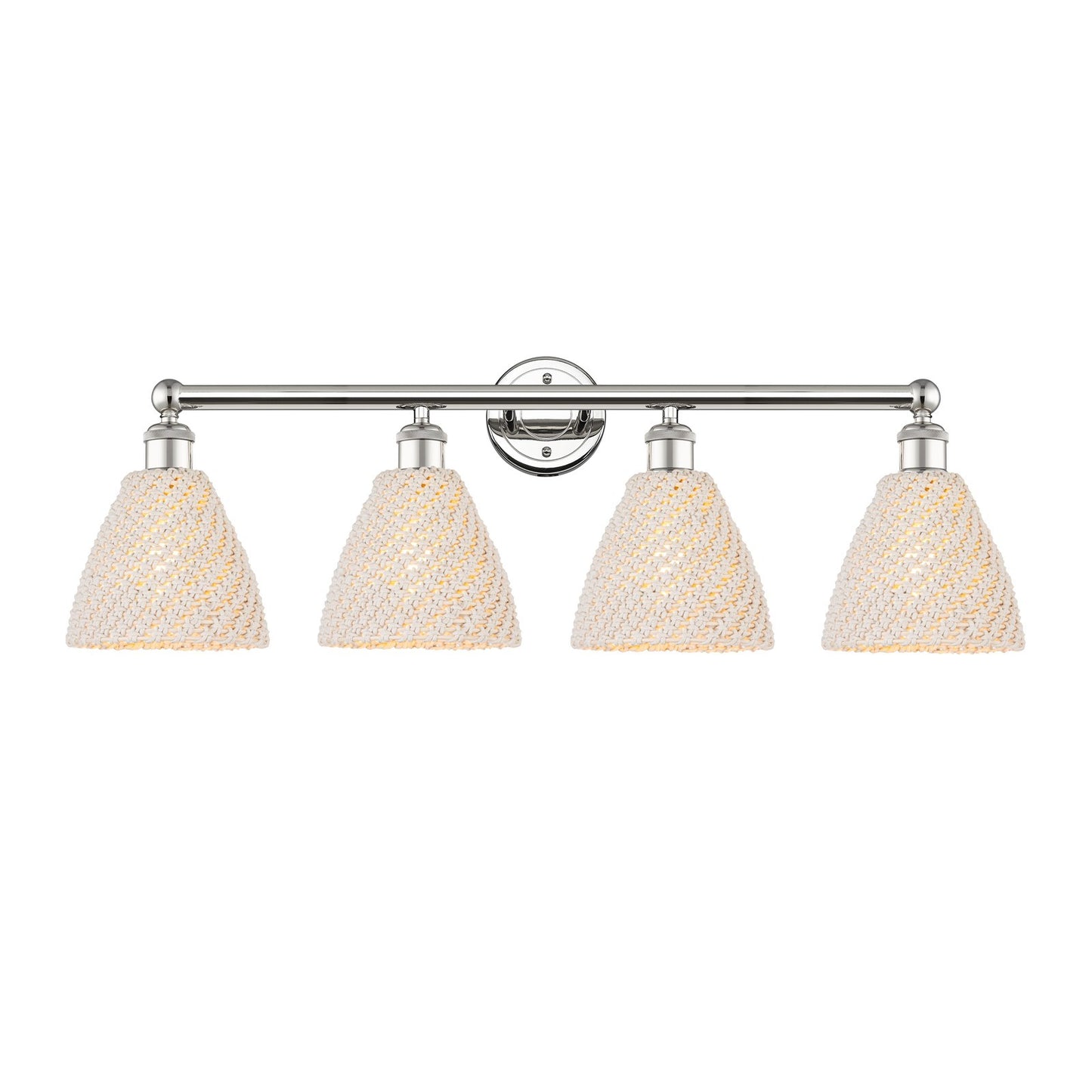 Innovations Bristol Natural 34.5in 4-Light Bath Vanity Light | Industrial Polished Nickel Steel and Natural Fiber Shade | Model 616-4W-PN-NBD-75-NAT