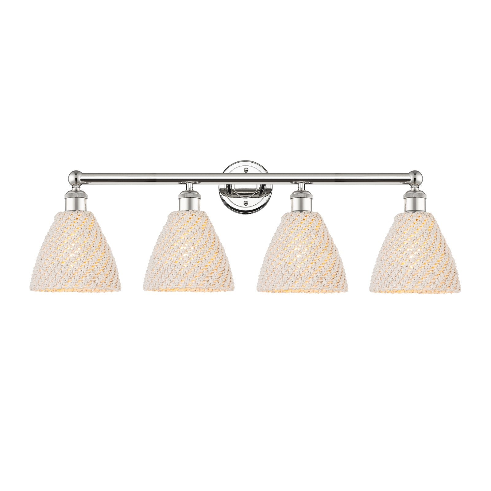 Innovations Bristol Natural 34.5in 4-Light Bath Vanity Light | Industrial Polished Nickel Steel and Natural Fiber Shade | Model 616-4W-PN-NBD-75-NAT
