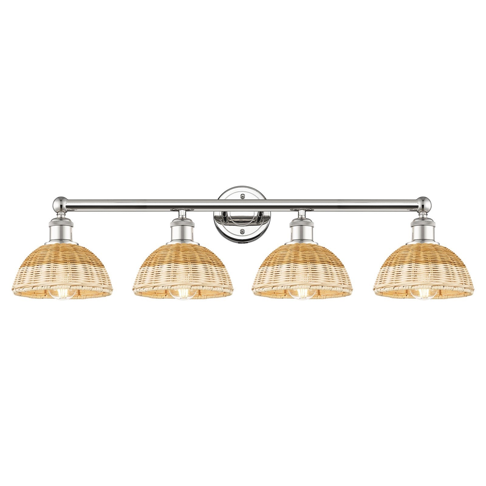 Innovations Bristol Natural II 35in 4-Light Bath Vanity Light | Industrial Polished Nickel Steel and Natural Fiber Shade | Model 616-4W-PN-NBD2-75-NAT