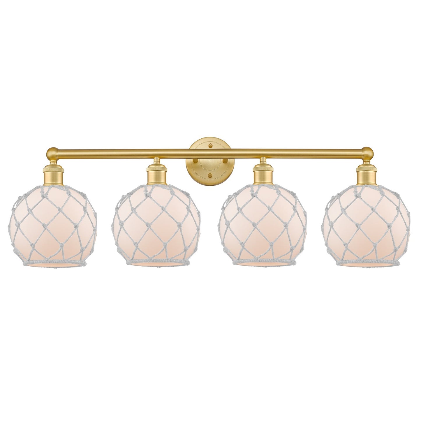 Innovations Farmhouse Rope 35in 4-Light Bath Vanity | Industrial Satin Gold Steel and Cast Brass with White Frosted Glass and | Model 616-4W-SG-G121-8RW