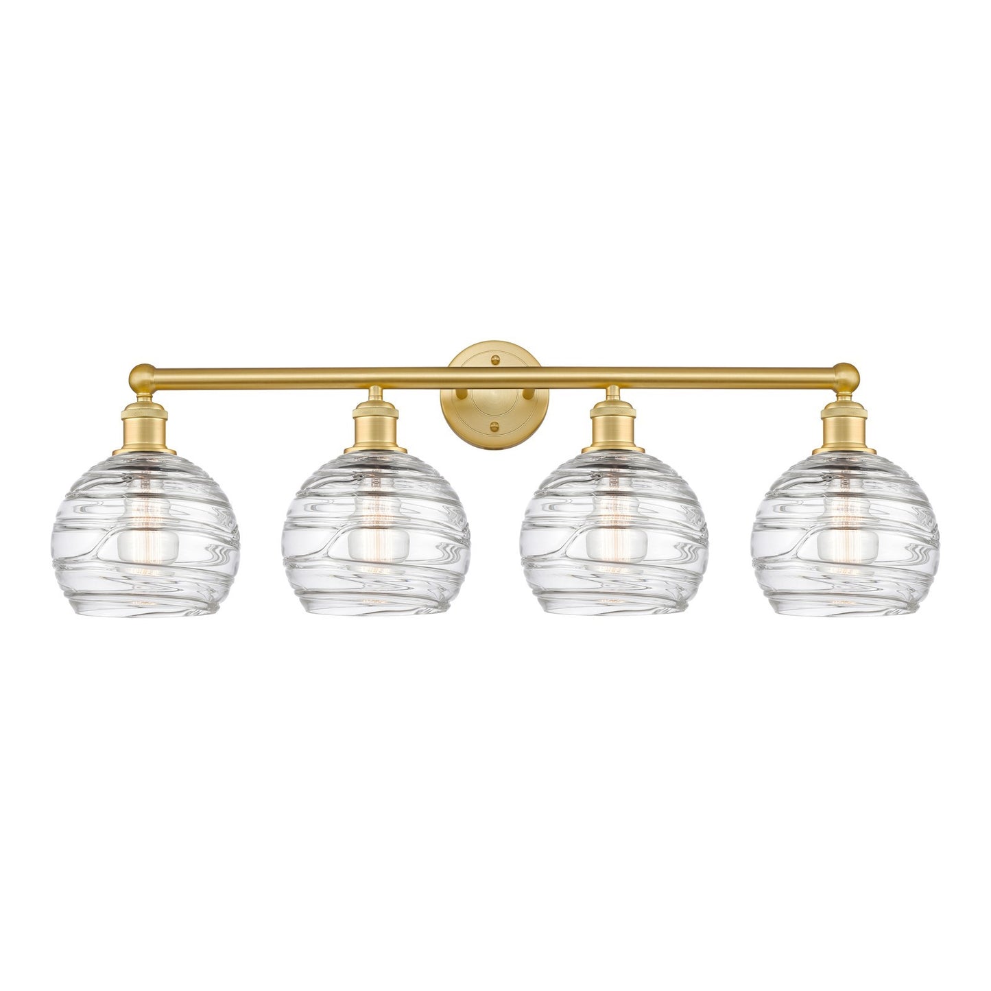 Innovations Athens Deco Swirl 35in 4-Light Bath Vanity Light | Industrial Satin Gold Steel and Clear Glass | Bathroom Vanity | Model 616-4W-SG-G1213-8CL