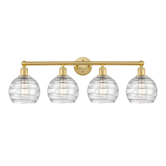 Innovations Athens Deco Swirl 35in 4-Light Bath Vanity Light | Industrial Satin Gold Steel and Clear Glass | Bathroom Vanity | Model 616-4W-SG-G1213-8CL