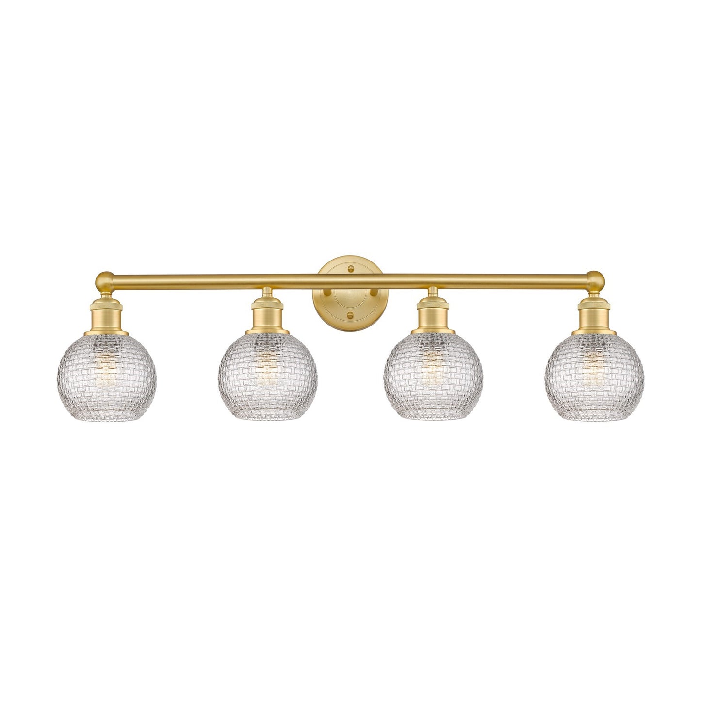 Innovations Athens 33in 4-Light Bath Vanity Light | Modern Farmhouse Satin Gold Steel and Clear Basket Weave Glass | Bathroom | Model 616-4W-SG-G122C-6CL