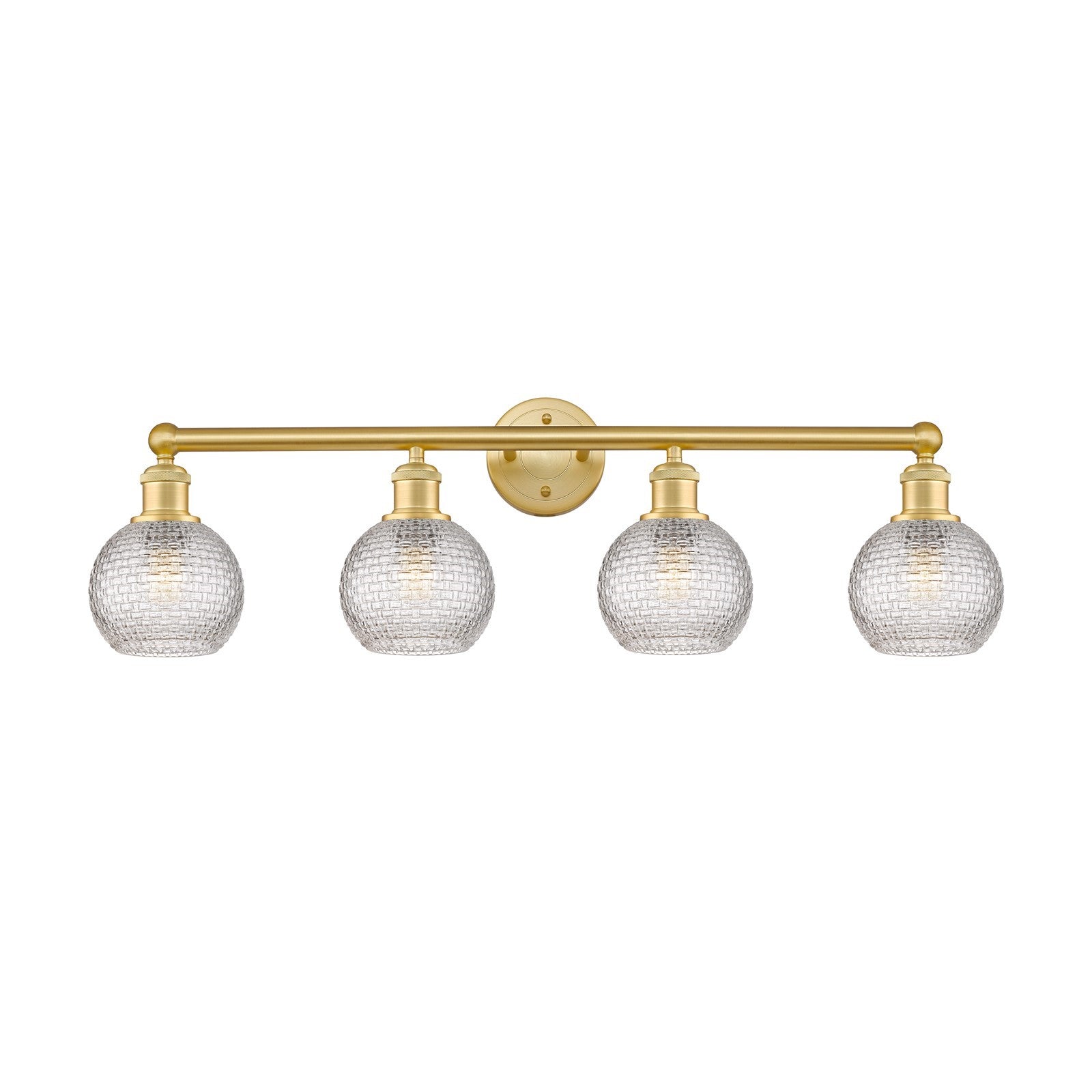 Innovations Athens 33in 4-Light Bath Vanity Light | Modern Farmhouse Satin Gold Steel and Clear Basket Weave Glass | Bathroom | Model 616-4W-SG-G122C-6CL