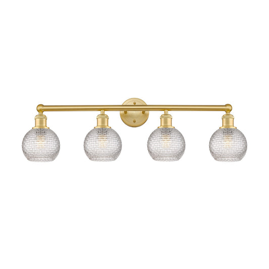 Innovations Athens 33in 4-Light Bath Vanity Light | Modern Farmhouse Satin Gold Steel and Clear Basket Weave Glass | Bathroom | Model 616-4W-SG-G122C-6CL