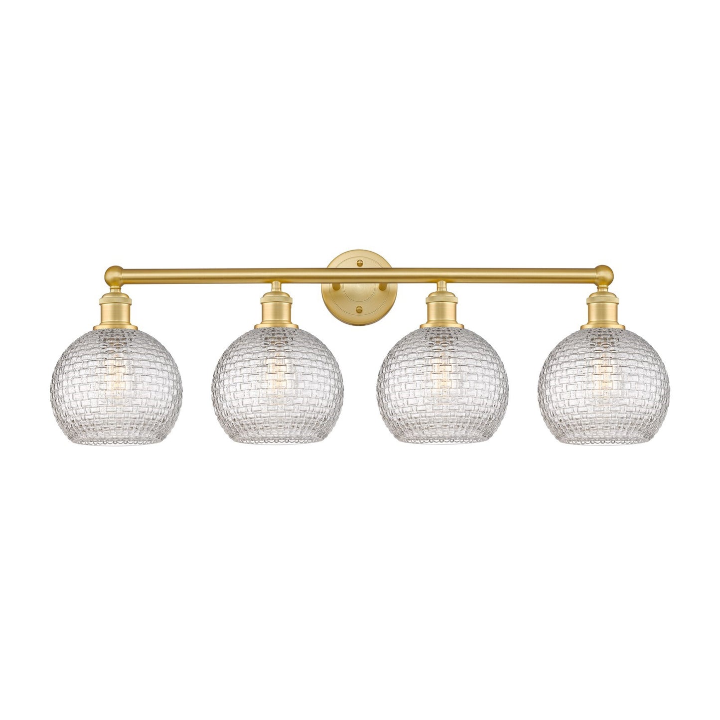 Innovations Athens 35in 4-Light Bath Vanity Light | Modern Farmhouse Satin Gold Steel and Clear Basket Weave Glass | Bathroom | Model 616-4W-SG-G122C-8CL