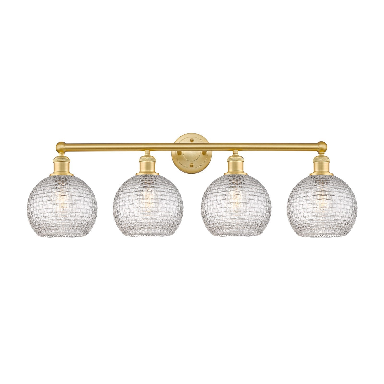 Innovations Athens 35in 4-Light Bath Vanity Light | Modern Farmhouse Satin Gold Steel and Clear Basket Weave Glass | Bathroom | Model 616-4W-SG-G122C-8CL