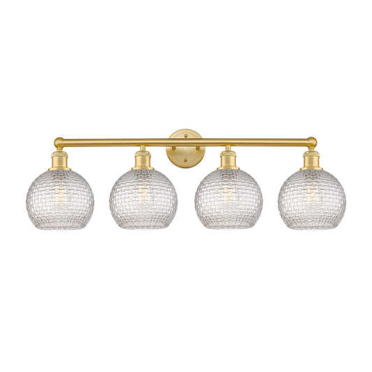 Innovations Athens 35in 4-Light Bath Vanity Light | Modern Farmhouse Satin Gold Steel and Clear Basket Weave Glass | Bathroom | Model 616-4W-SG-G122C-8CL
