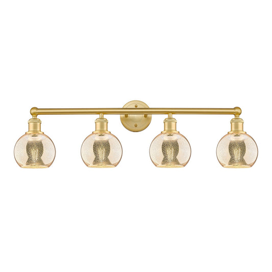 Innovations Athens 33in 4-Light Bath Vanity Light | Industrial Satin Gold Steel and Mercury Glass | Bathroom Vanity | 32.88 x | Model 616-4W-SG-G128-6