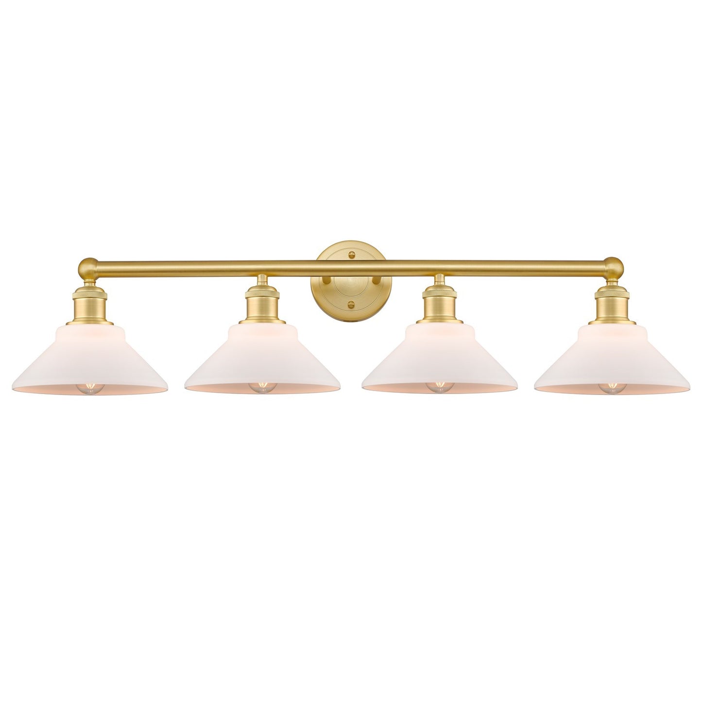 Innovations Orwell 35in 4-Light Bath Vanity Light | Industrial Satin Gold Steel and Cast Brass with Matte White Glass Shades | Model 616-4W-SG-G131