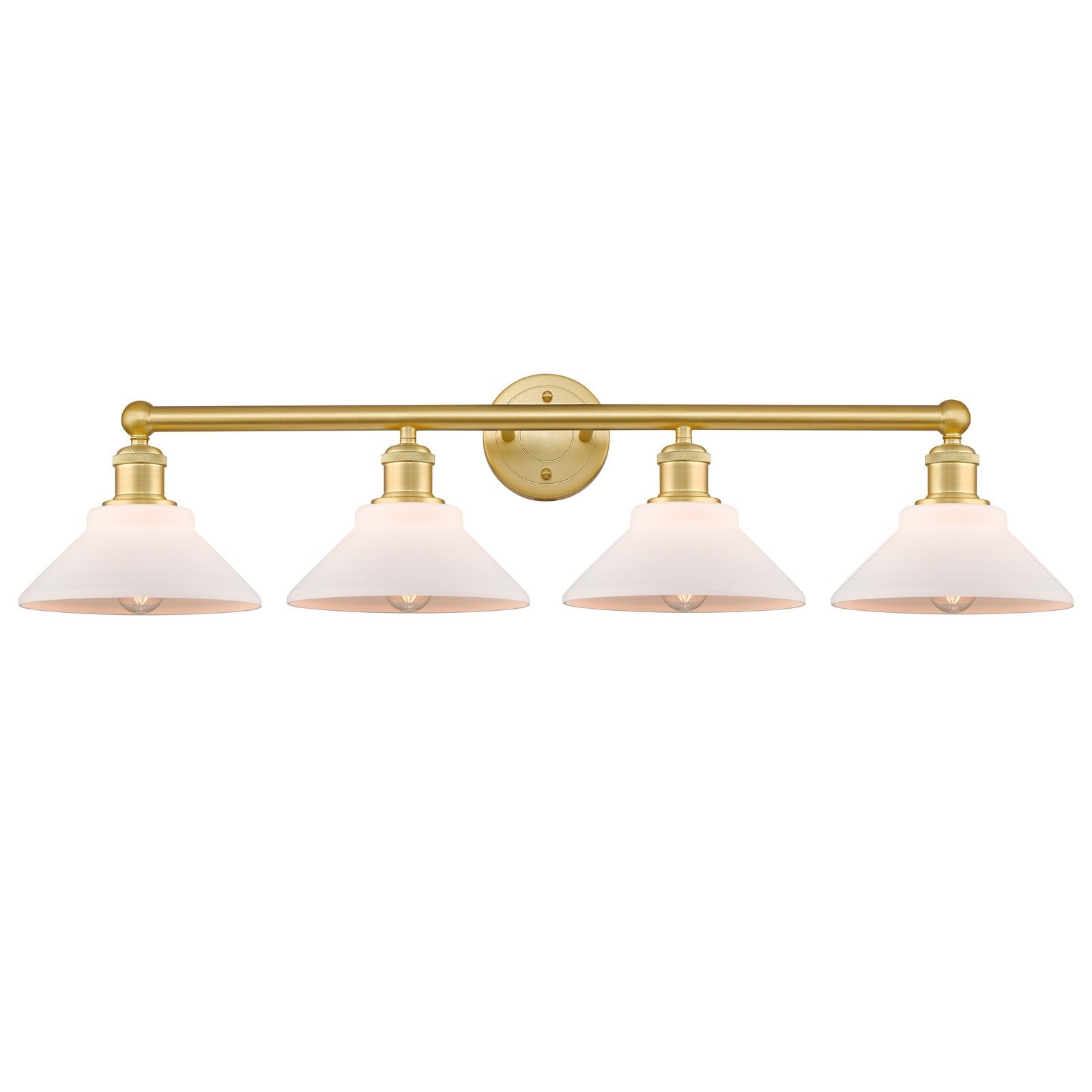 Innovations Orwell 35in 4-Light Bath Vanity Light | Industrial Satin Gold Steel and Cast Brass with Matte White Glass Shades | Model 616-4W-SG-G131