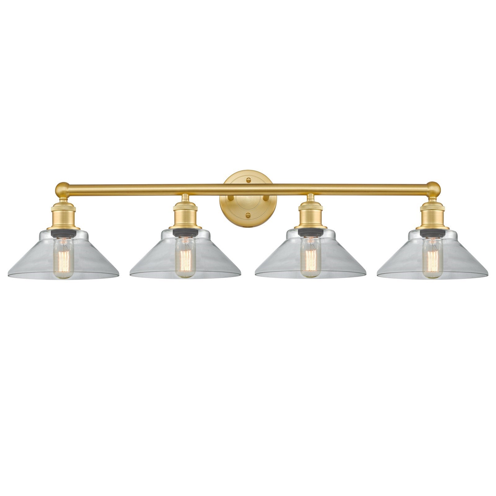 Innovations Orwell 35in 4-Light Bath Vanity Light | Industrial Satin Gold Steel and Cast Brass with Clear Cone Glass Shades | Model 616-4W-SG-G132