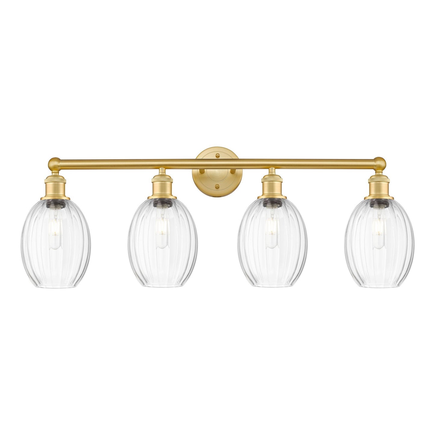 Innovations Preston Bulb 33in 4-Light Bath Vanity | Industrial Satin Gold Steel and Clear Glass | Bathroom & Powder Room | Model 616-4W-SG-G459-6CL