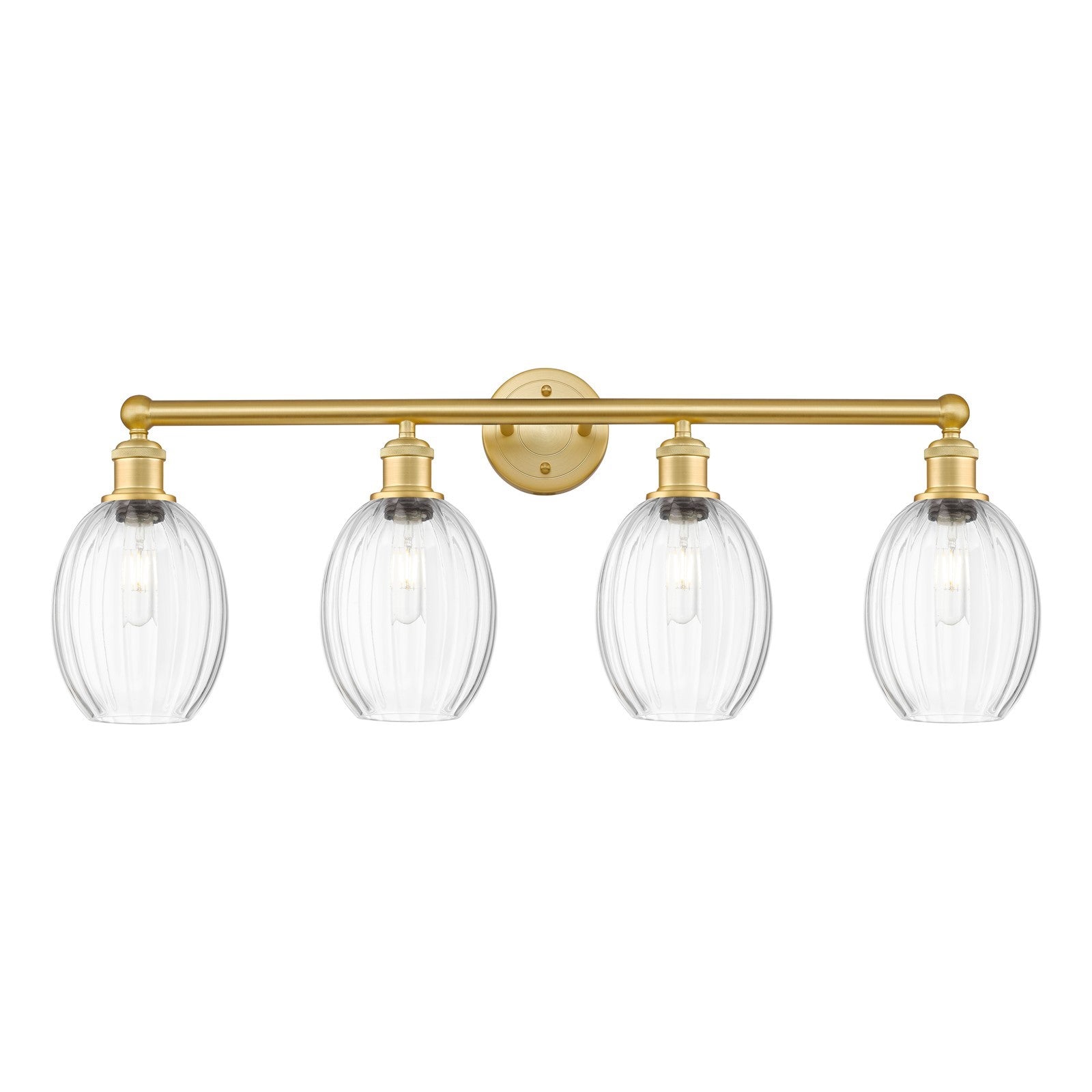 Innovations Preston Bulb 33in 4-Light Bath Vanity | Industrial Satin Gold Steel and Clear Glass | Bathroom & Powder Room | Model 616-4W-SG-G459-6CL