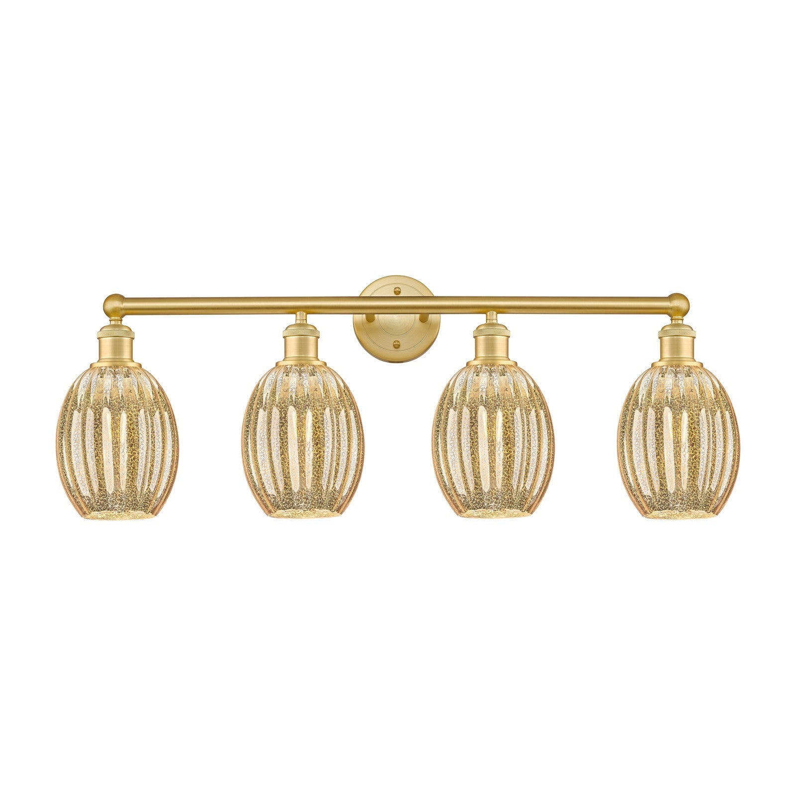 Innovations Preston Bulb 33in 4-Light Bath Vanity | Industrial Satin Gold Steel and Cast Brass with Mercury Glass Shades | Model 616-4W-SG-G459-6ME