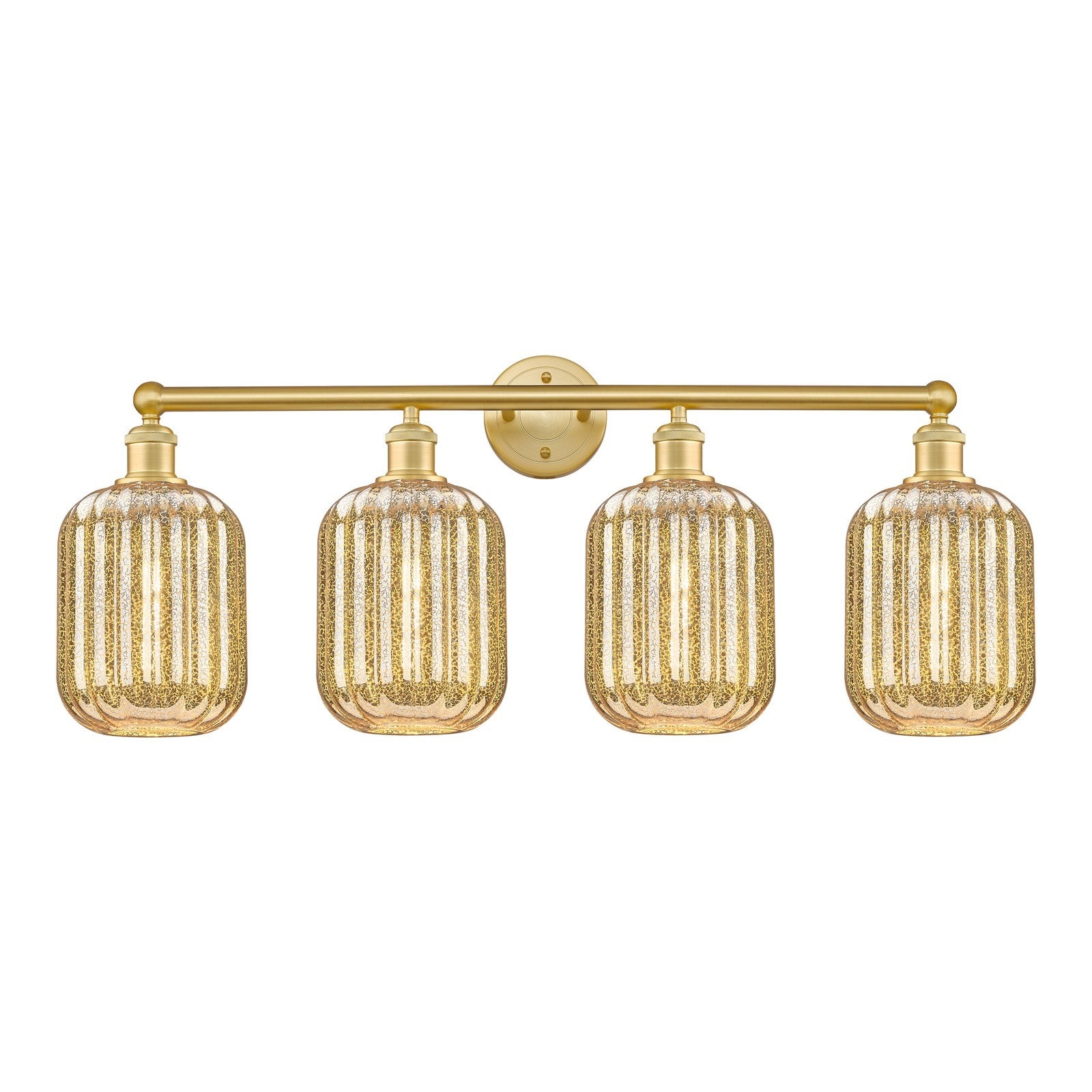 Innovations Preston Cylinder 34in 4-Light Bath Vanity | Industrial Satin Gold Steel and Mercury Glass | Bathroom Vanity Light | Model 616-4W-SG-G460-7ME