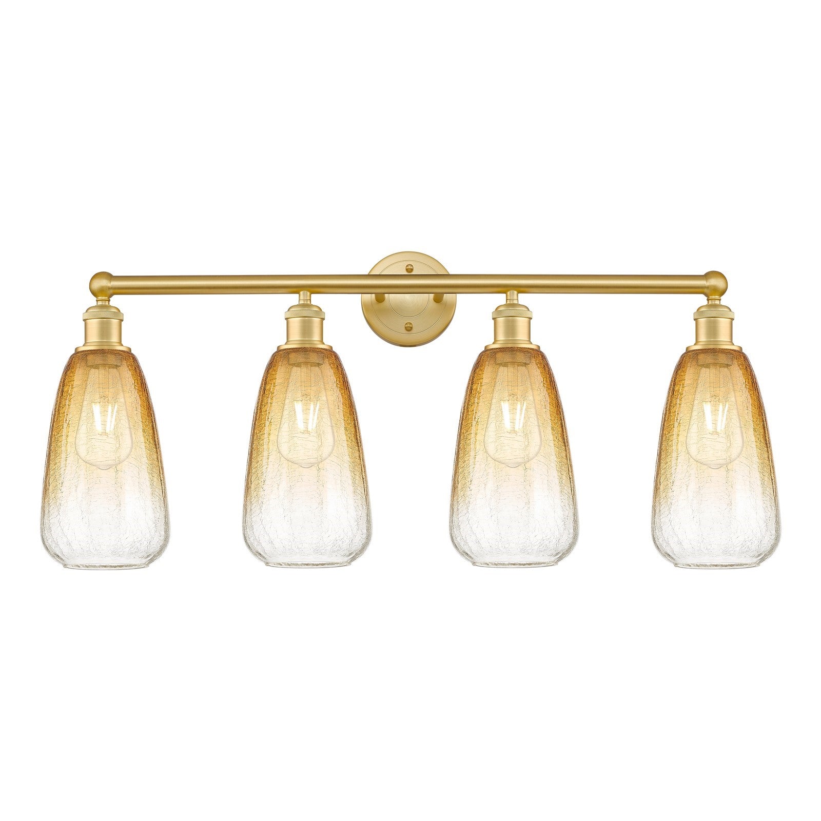 Innovations Brookhaven Almond 33in 4-Light Bath Vanity Light | Industrial Satin Gold Steel and Amber Glass | Kitchen & Bathroom | Model 616-4W-SG-G480-6AM