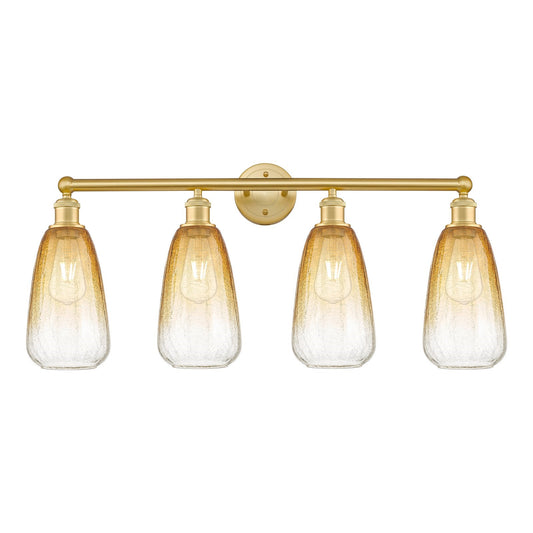 Innovations Brookhaven Almond 33in 4-Light Bath Vanity Light | Industrial Satin Gold Steel and Amber Glass | Kitchen & Bathroom | Model 616-4W-SG-G480-6AM