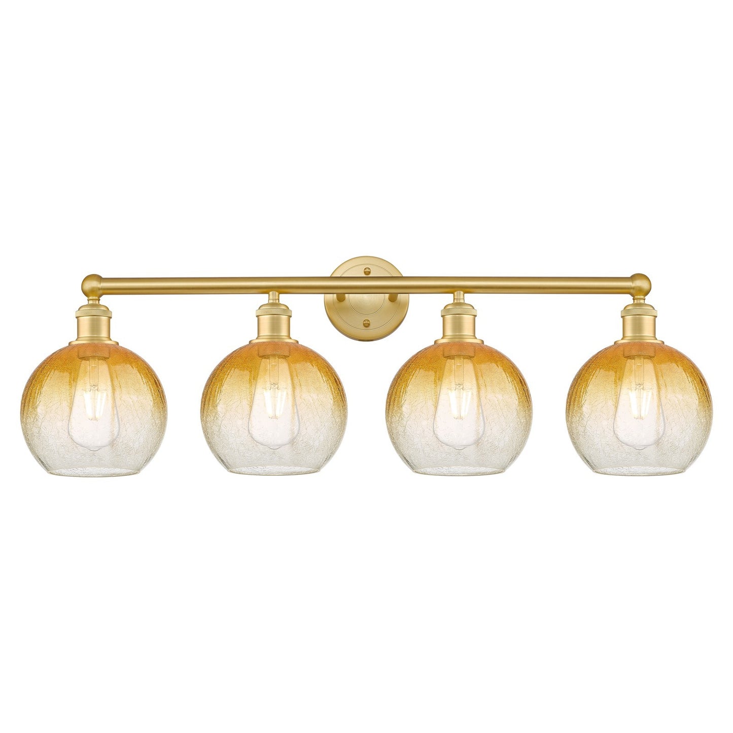 Innovations Brookhaven Globe 35in 4-Light Bath Vanity Light | Industrial Satin Gold Steel and Amber Glass | Bathroom Vanity | Model 616-4W-SG-G483-8AM