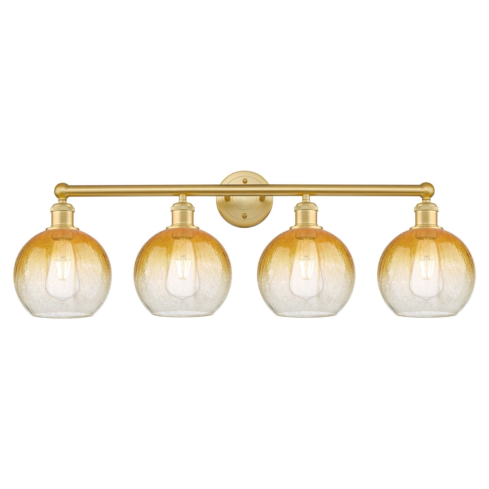 Innovations Brookhaven Globe 35in 4-Light Bath Vanity Light | Industrial Satin Gold Steel and Amber Glass | Bathroom Vanity | Model 616-4W-SG-G483-8AM