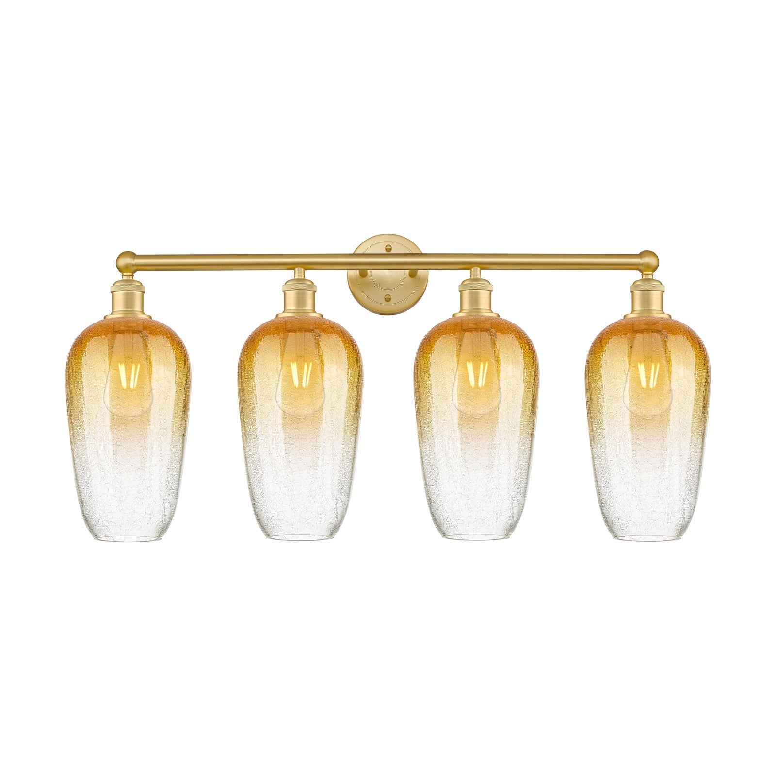 Innovations Brookhaven Flute 34in 4-Light Bath Vanity | Industrial Satin Gold Steel and Cast Brass with Amber Glass Shades | Model 616-4W-SG-G484-7AM