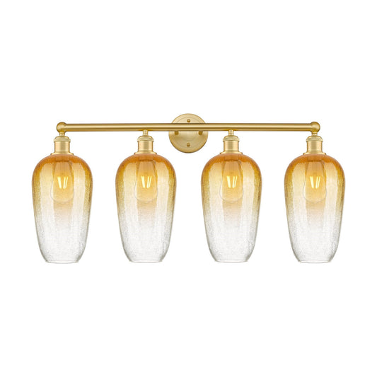 Innovations Brookhaven Flute 34in 4-Light Bath Vanity | Industrial Satin Gold Steel and Cast Brass with Amber Glass Shades | Model 616-4W-SG-G484-7AM