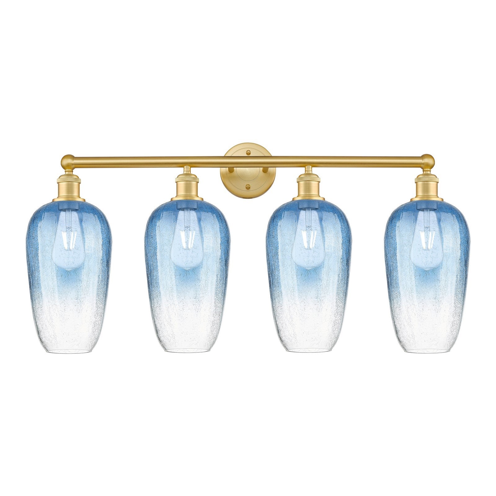 Innovations Brookhaven Flute 34in 4-Light Bath Vanity Light | Industrial Satin Gold Steel and Sapphire Blue Glass | Bathroom | Model 616-4W-SG-G484-7SB