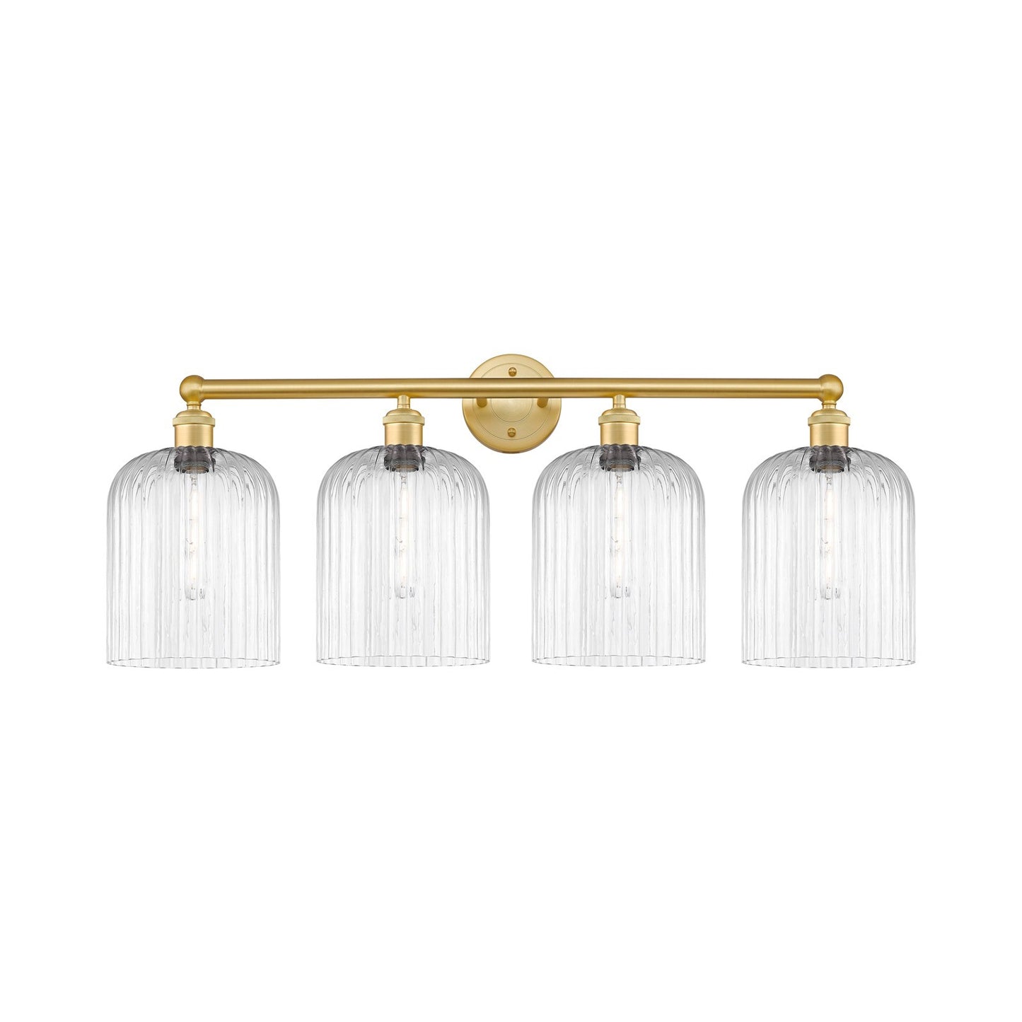 Innovations Bridal Veil 32in 4-Light Bath Vanity Light | Art Nouveau Satin Gold Steel and Clear Ribbed Glass | Bathroom Vanity | Model 616-4W-SG-G559-8CL
