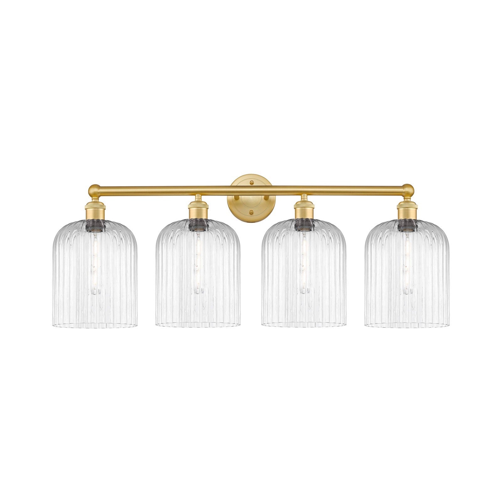 Innovations Bridal Veil 32in 4-Light Bath Vanity Light | Art Nouveau Satin Gold Steel and Clear Ribbed Glass | Bathroom Vanity | Model 616-4W-SG-G559-8CL