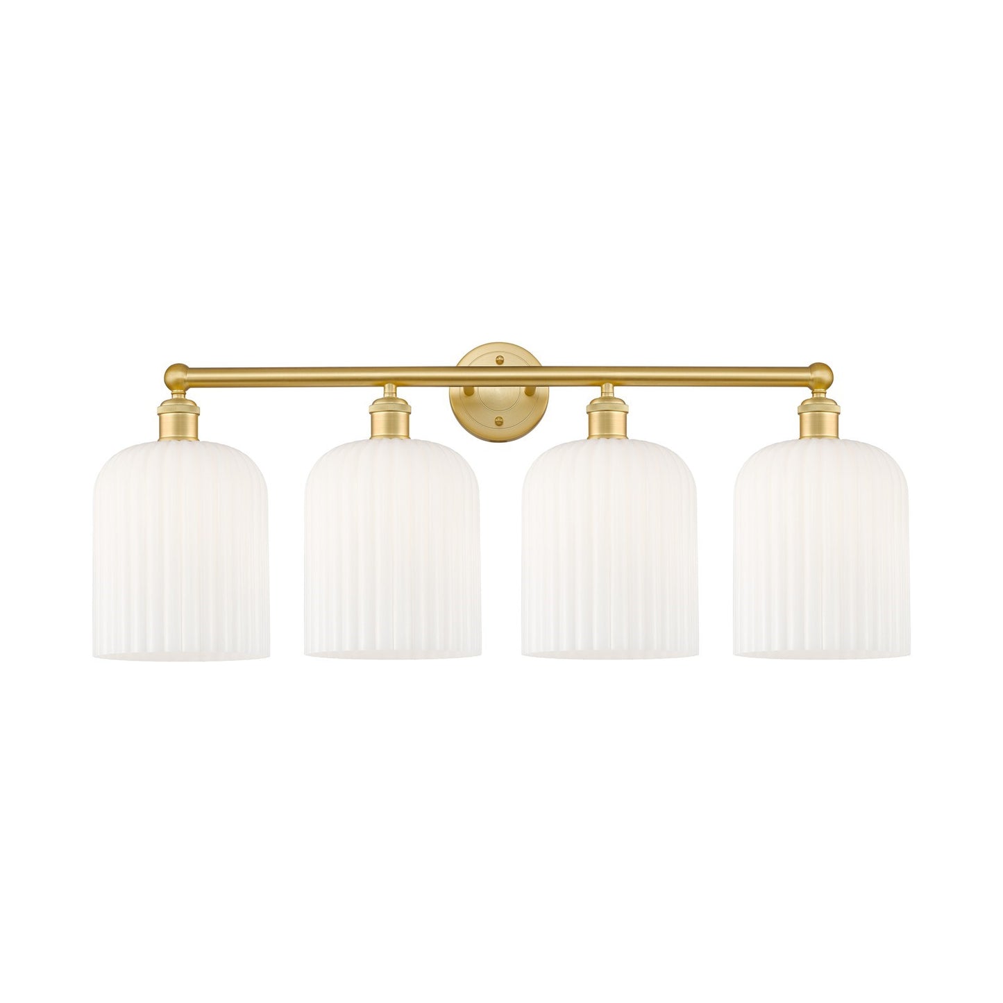 Innovations Bridal Veil 32in 4-Light Bath Vanity | Art Nouveau Satin Gold Steel and Gloss White Ribbed Glass | Bathroom Vanity | Model 616-4W-SG-G559-8GWH