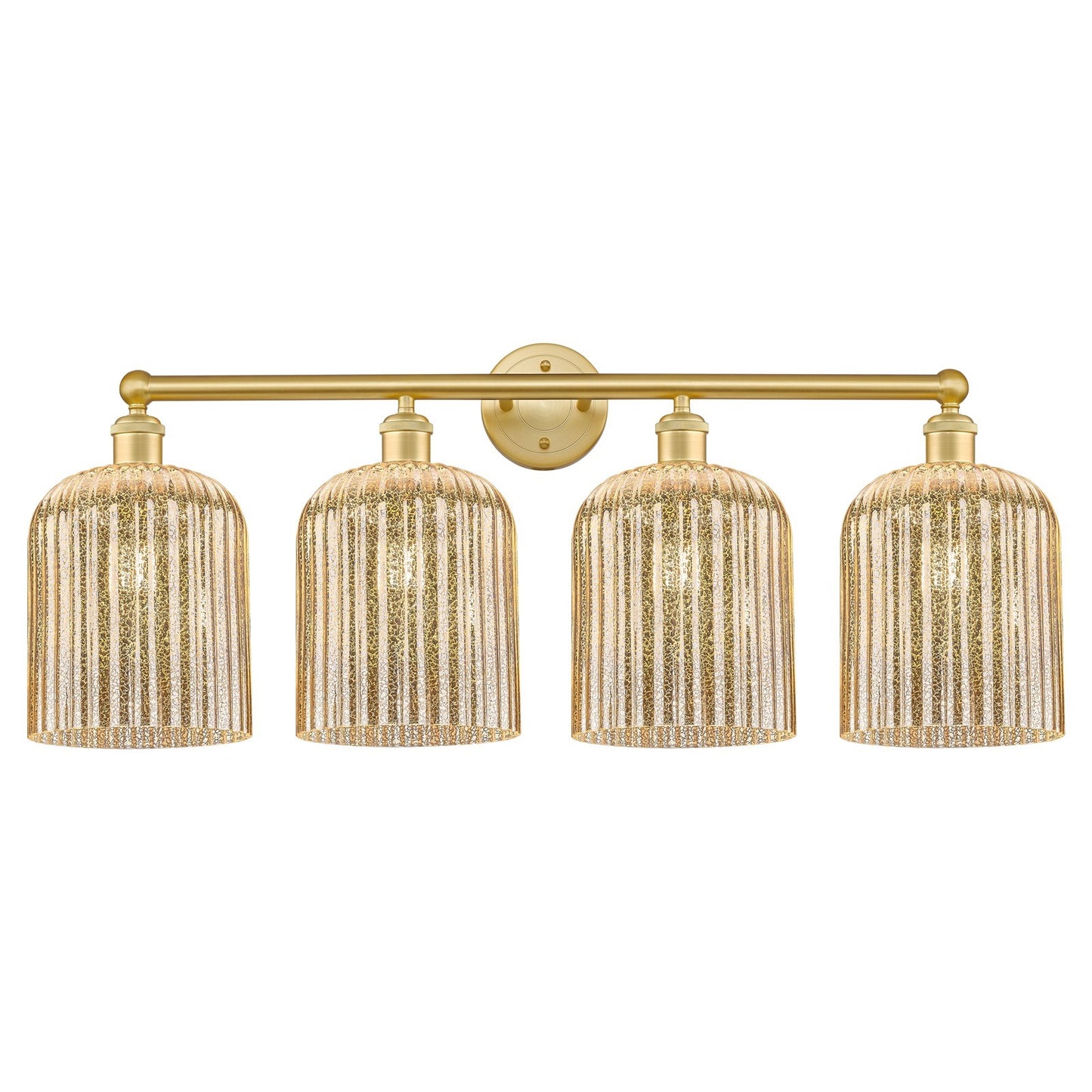 Innovations Bridal Veil 32in 4-Light Bath Vanity Light | Industrial Satin Gold Steel and Mercury Ribbed Glass | Bathroom Vanity | Model 616-4W-SG-G559-8ME