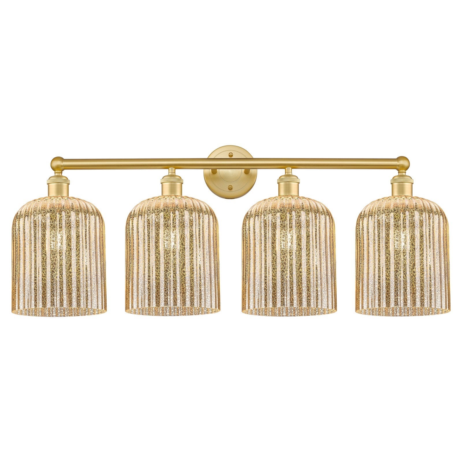 Innovations Bridal Veil 32in 4-Light Bath Vanity Light | Industrial Satin Gold Steel and Mercury Ribbed Glass | Bathroom Vanity | Model 616-4W-SG-G559-8ME