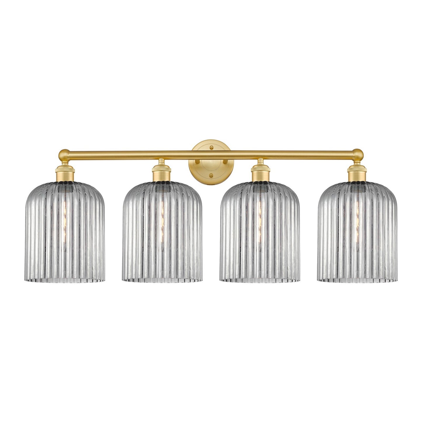 Innovations Bridal Veil 32in 4-Light Bath Vanity Light | Art Nouveau Satin Gold Steel and Cast Brass with Light Smoke Ribbed | Model 616-4W-SG-G559-8SM