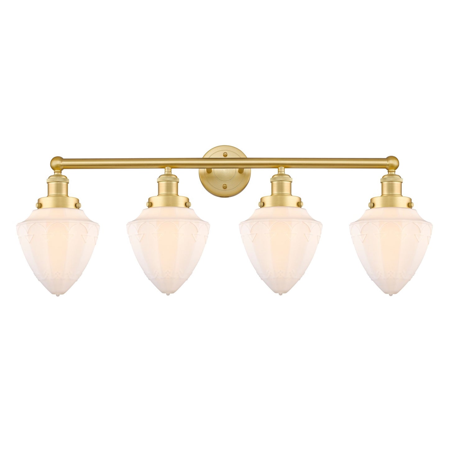 Innovations Bullet 34in 4-Light Bath Vanity Light | Industrial Satin Gold and Matte White Frosted Glass | Bathroom Vanity | 34 x | Model 616-4W-SG-G661-7