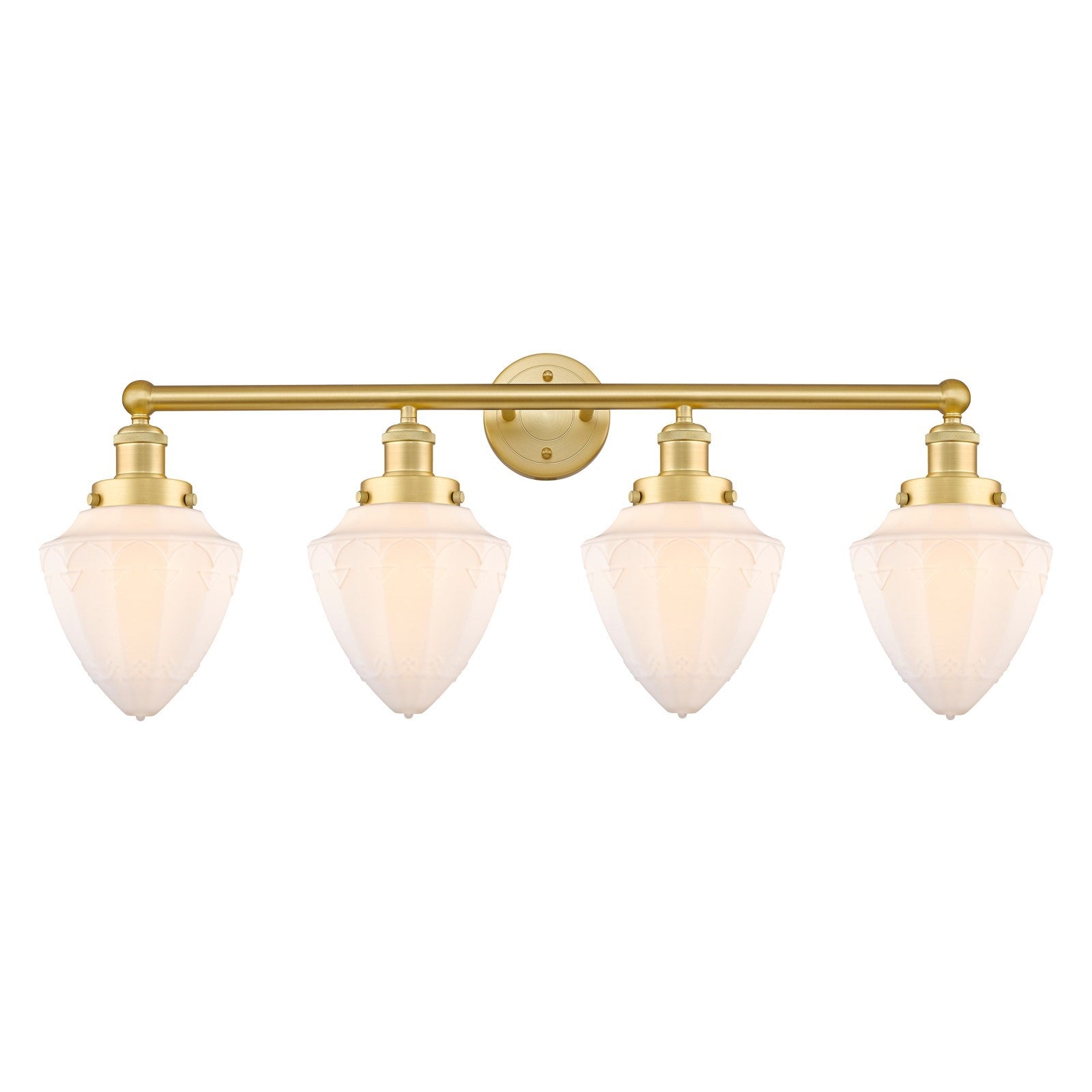 Innovations Bullet 34in 4-Light Bath Vanity Light | Industrial Satin Gold and Matte White Frosted Glass | Bathroom Vanity | 34 x | Model 616-4W-SG-G661-7