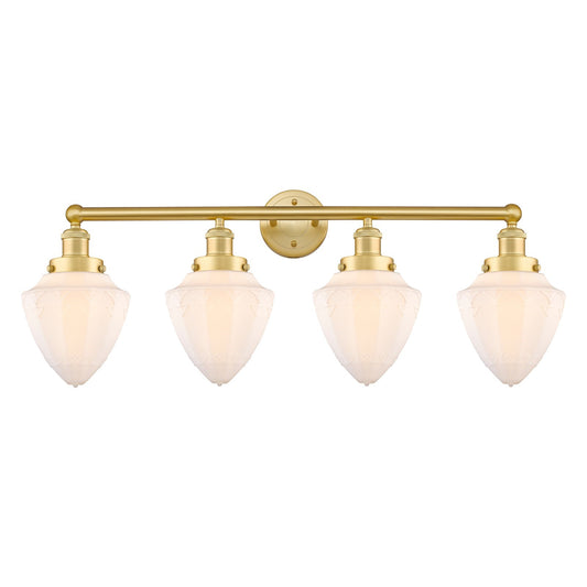 Innovations Bullet 34in 4-Light Bath Vanity Light | Industrial Satin Gold and Matte White Frosted Glass | Bathroom Vanity | 34 x | Model 616-4W-SG-G661-7