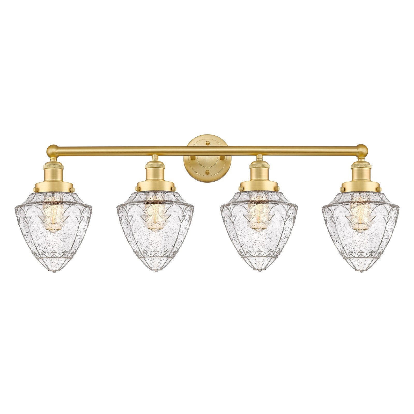 Innovations Bullet 34in 4-Light Bath Vanity Light | Industrial Satin Gold Steel and Seedy Glass | Bathroom Vanity Lighting | 34 x | Model 616-4W-SG-G664-7