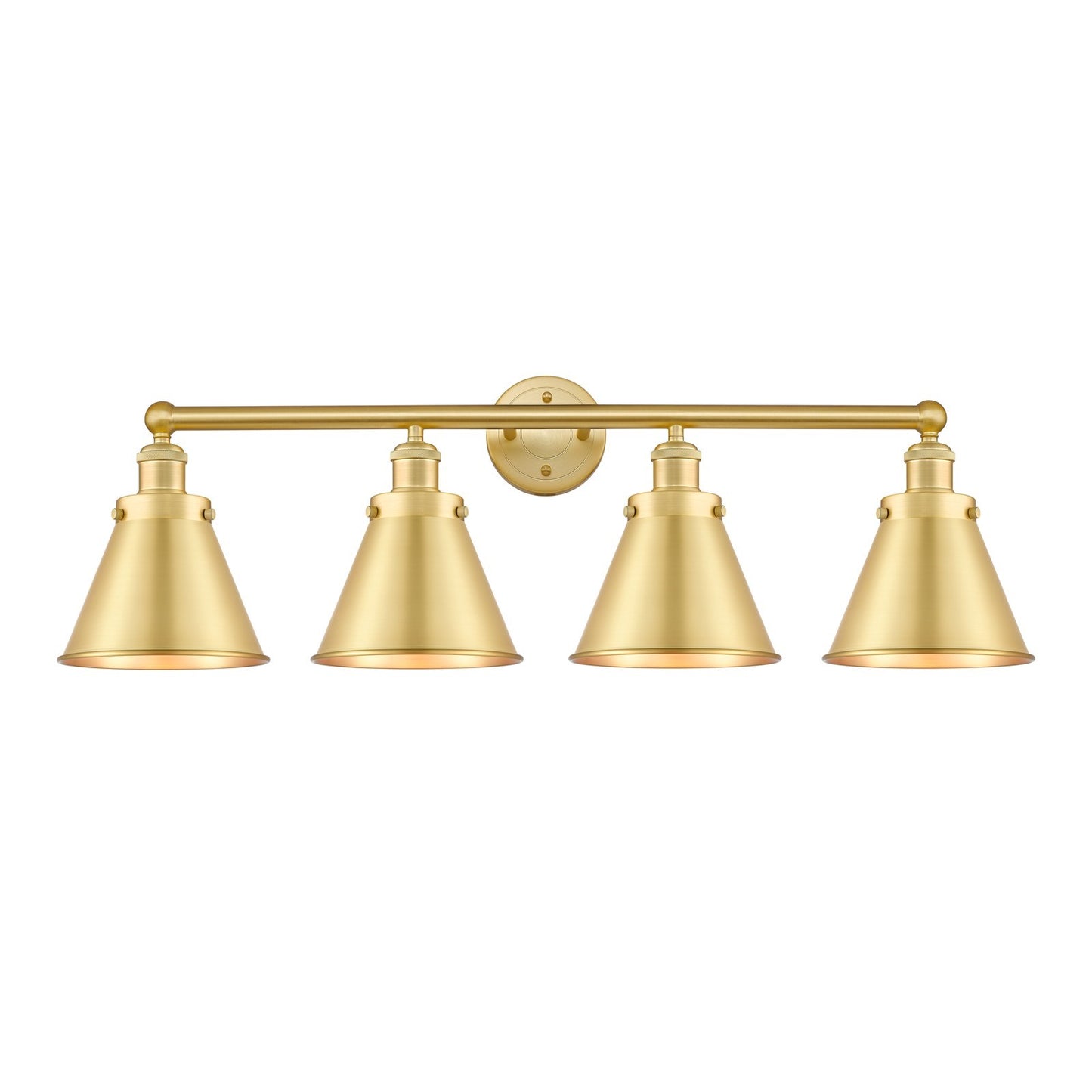Innovations Appalachian 35in 4-Light Bath Vanity Light | Industrial Satin Gold Steel and Cast Brass with Satin Gold Metal Cone | Model 616-4W-SG-M13-SG