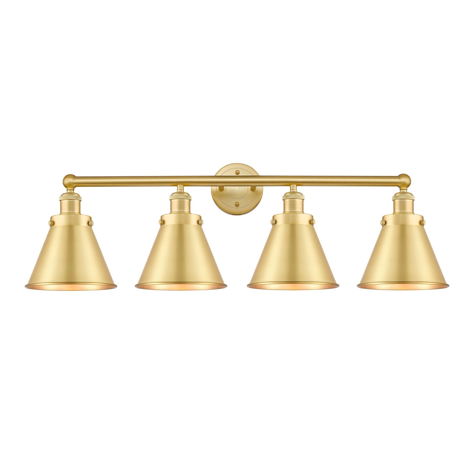 Innovations Appalachian 35in 4-Light Bath Vanity Light | Industrial Satin Gold Steel and Cast Brass with Satin Gold Metal Cone | Model 616-4W-SG-M13-SG