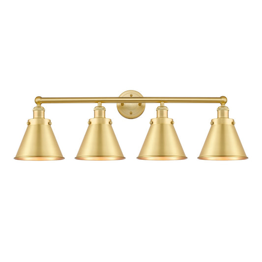 Innovations Appalachian 35in 4-Light Bath Vanity Light | Industrial Satin Gold Steel and Cast Brass with Satin Gold Metal Cone | Model 616-4W-SG-M13-SG